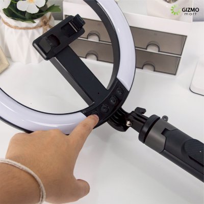 P61Q Aluminum Ring Light Selfie Stick 2.05M Black ไม้เซลฟี่ไฟวงแหวน ขาตั้งกล้องไลฟ์สดอัจฉริยะ