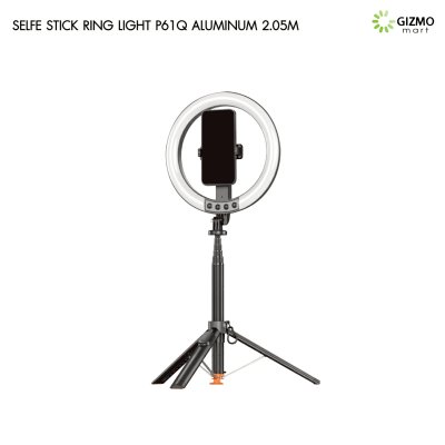 P61Q Aluminum Ring Light Selfie Stick 2.05M Black ไม้เซลฟี่ไฟวงแหวน ขาตั้งกล้องไลฟ์สดอัจฉริยะ