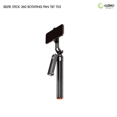 T03 Selfie Stick Auto Pop Open 360 Rotating Pan Tilt Black ไม้เซลฟี่ขาตั้งกล้องบลูทูธ ยืดสูงสุด 1.96 เมตร