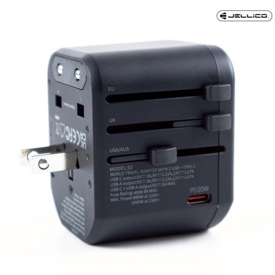 JELLICO หัวแปลงปลั๊กไฟ 100V-240V travel charger PD+QC 20W รุ่น S2