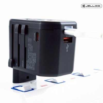 JELLICO หัวแปลงปลั๊กไฟ 100V-240V travel charger PD+QC 20W รุ่น S2