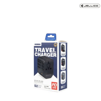 JELLICO หัวแปลงปลั๊กไฟ 100V-240V travel charger PD+QC 20W รุ่น S2
