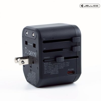 JELLICO หัวแปลงปลั๊กไฟ 100V-240V travel charger PD+QC 20W รุ่น S2