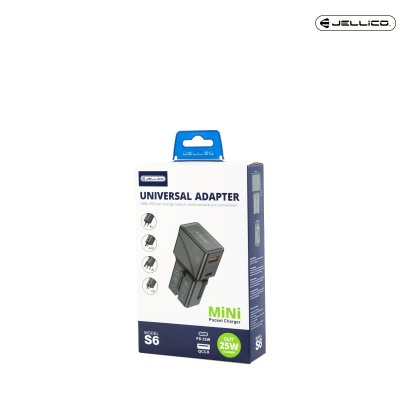 JELLICO หัวแปลงปลั๊กไฟ Universal Adapter Mini Pocket Charger 25W รุ่น S6
