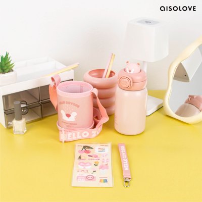 AISOLOVE Zoyzoii Children Animal Mug กระติกน้ำเด็กเก็บอุณหภูมิ มีหลอดดูด ลายสัตว์ รุ่น E8 ขนาด 450 Ml.