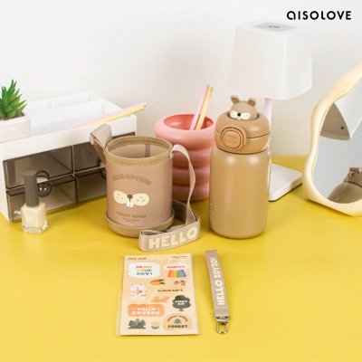 AISOLOVE Zoyzoii Children Animal Mug กระติกน้ำเด็กเก็บอุณหภูมิ มีหลอดดูด ลายสัตว์ รุ่น E8 ขนาด 450 Ml.