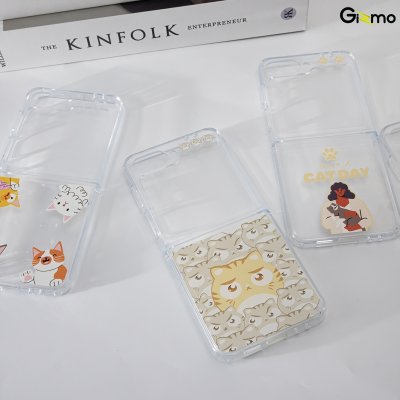 Gizmo Defense Protect Cutecat รุ่น Galaxy Z Flip 6 Printing Case เคสซัมซุง เคสกันรอย-ขอบสีใสสกีนลาย