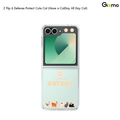 Gizmo Defense Protect Cutecat รุ่น Galaxy Z Flip 6 Printing Case เคสซัมซุง เคสกันรอย-ขอบสีใสสกีนลาย