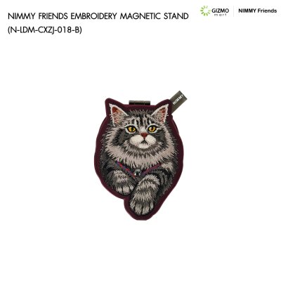 Nimmy Friend Magnetic Stand Denim Fashion ขาตั้งติดหลังโทรศัพท์ยีนส์ปักลายแมว 3D พร้อมกระจกในตัว