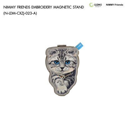 Nimmy Friend Magnetic Stand Denim Fashion ขาตั้งติดหลังโทรศัพท์ยีนส์ปักลายแมว 3D พร้อมกระจกในตัว