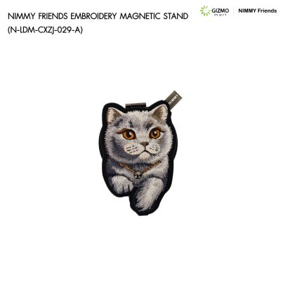 Nimmy Friend Magnetic Stand Denim Fashion ขาตั้งติดหลังโทรศัพท์ยีนส์ปักลายแมว 3D พร้อมกระจกในตัว
