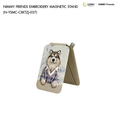 Nimmy Friend Embroidery Magnetic Stand แปะหลังโทรศัพท์แม่เหล็กใส่บัตร ลายปักน้องหมา 3D