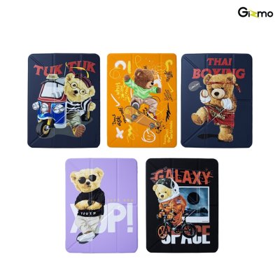 Gizmo Case Teddy เคสลายน้องหมี (ทักแชทบอกรุ่น-สี) แบบฝาพับด้วยแม่เหล็ก 5 พับ หลังใส มีช่องเก็บปากกา รุ่น Multi stand