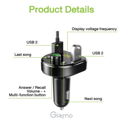 Gizmo ที่ชาร์จมือถือในรถ บลูทูธรถยนต์ บลูทูธ รถยนต์ ที่รับสัญญาณบลูทูธในรถ Car Bluetooth Charger รุ่น GG-006