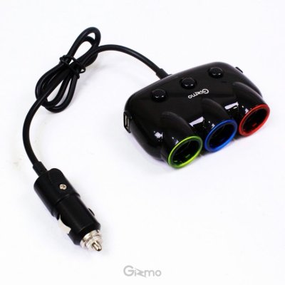 Gizmo Adapter Car Charger 3in1 ที่ชาร์จในรถยนต์ ชาร์จในรถ ที่จุดบุุหรี่3ช่อง ที่ชาร์จเสียบที่จุดบุหรี่ รุ่น GG-007