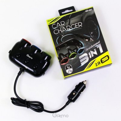 Gizmo Adapter Car Charger 3in1 ที่ชาร์จในรถยนต์ ชาร์จในรถ ที่จุดบุุหรี่3ช่อง ที่ชาร์จเสียบที่จุดบุหรี่ รุ่น GG-007