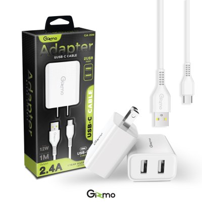 Gizmo อะแดปเตอร์ หัวชาร์จ 2.4A พร้อม สายชาร์จ type-c อุปกรณ์ชาร์จ Type-C สีขาว GA-008