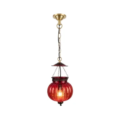 Brass ceiling lamp Red pumpkin glass 9 inches