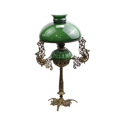 โคมไฟตั้งโต๊ะทองเหลืองแท้ แก้วดัสสีเขียว 14 นิ้ว TDL18 ขั้ว E27