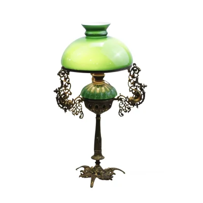 โคมไฟตั้งโต๊ะทองเหลืองแท้ แก้วดัสสีเขียว 14 นิ้ว TDL18 ขั้ว E27