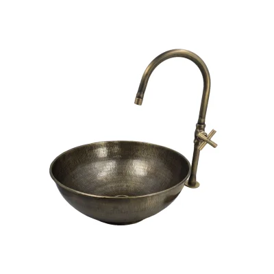 อ่างทองเหลืองแท้งานทุบลาย พร้อมก๊อกทองเหลือง BBS01