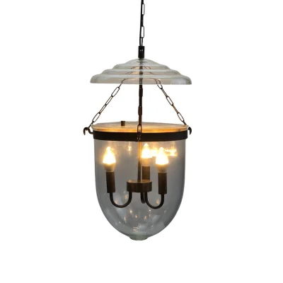 โคมไฟห้อยเพดานแก้วตัวยูสีใส โครงทองเหลือง HGL18D