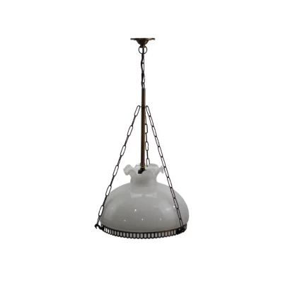 โคมไฟห้อยเพดานทองเหลือง แก้วดัสสีขาวนม 11 นิ้ว HTL68B