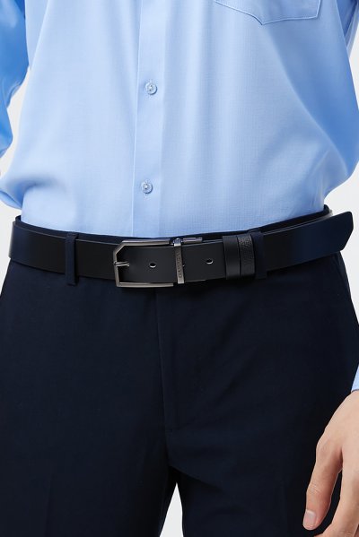 เข็มขัดหนังแท้ Snip Corner Rectangle Pin Buckle Belt