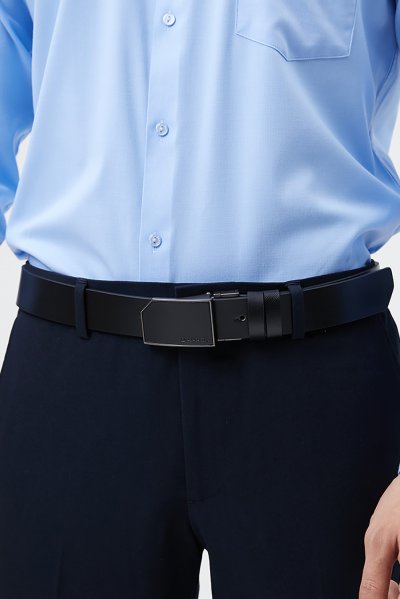 เข็มขัดหนังแท้ Snip Corner Plaque Buckle Belt