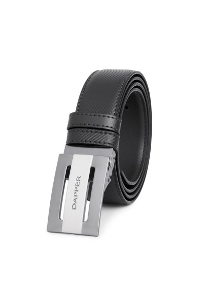 เข็มขัดหนังแท้ Diagonal Reversible Plaque Buckle Belt - Black