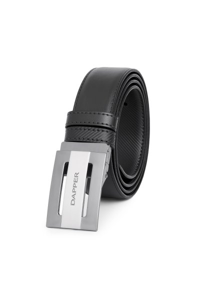 เข็มขัดหนังแท้ Diagonal Reversible Plaque Buckle Belt - Black