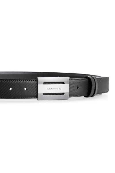 เข็มขัดหนังแท้ Diagonal Reversible Plaque Buckle Belt - Black