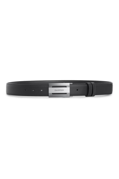 เข็มขัดหนังแท้ Diagonal Reversible Plaque Buckle Belt - Black