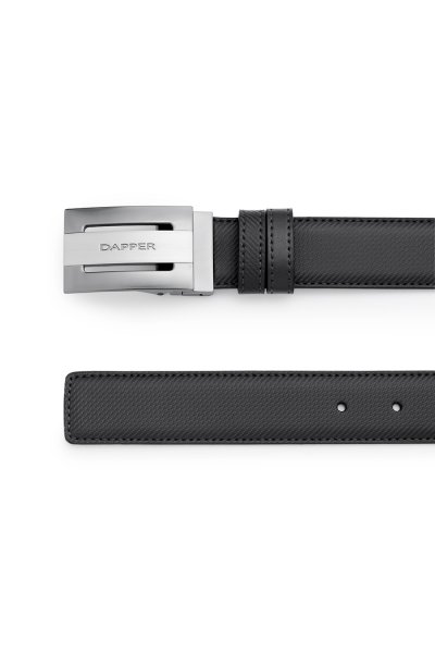 เข็มขัดหนังแท้ Diagonal Reversible Plaque Buckle Belt - Black