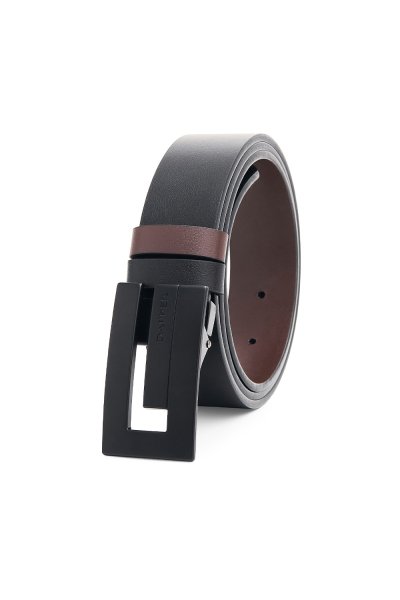 เข็มขัดผู้ชาย Brick Plaque Buckle Leather Belt - Black
