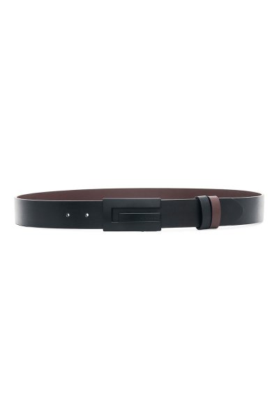 เข็มขัดผู้ชาย Brick Plaque Buckle Leather Belt - Black