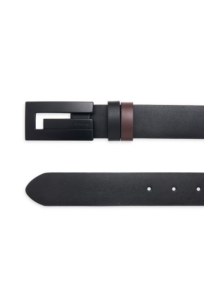 เข็มขัดผู้ชาย Brick Plaque Buckle Leather Belt - Black