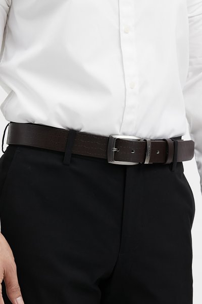 DP Monogram Reversible Pin Buckle Belt - Brown
