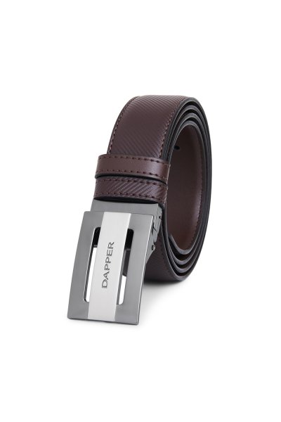 Diagonal Reversible Plaque Buckle Belt - Brown