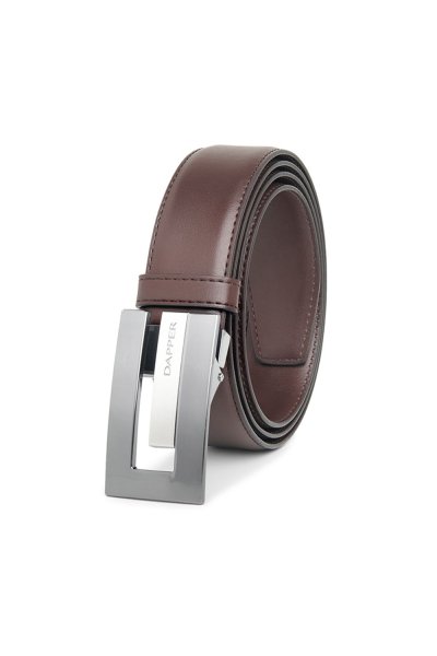 เข็มขัดผู้ชาย Brick Plaque Buckle Leather Belt - Brown