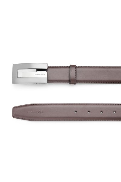 เข็มขัดผู้ชาย Brick Plaque Buckle Leather Belt - Brown