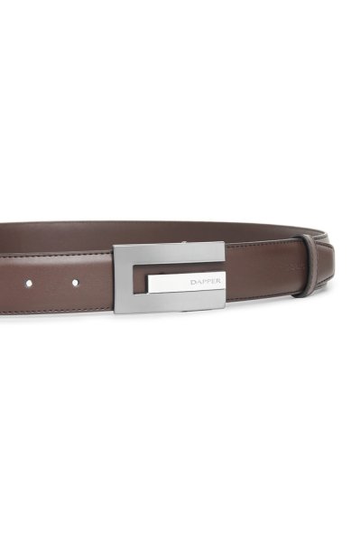 เข็มขัดผู้ชาย Brick Plaque Buckle Leather Belt - Brown