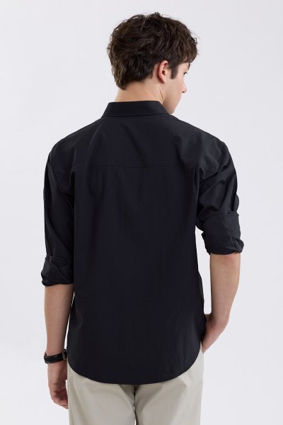 Textured Seersucker Shirt - Black