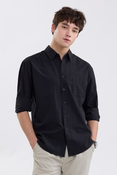 Textured Seersucker Shirt - Black
