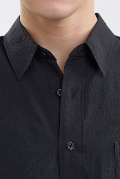 Textured Seersucker Shirt - Black