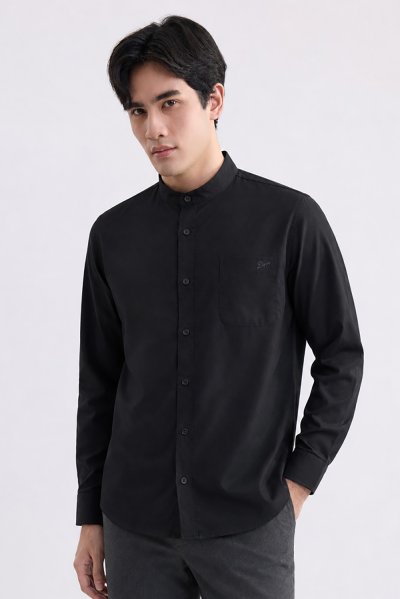 เสื้อเชิ้ตแขนยาว Smart Mandarin Collar Shirt - Black