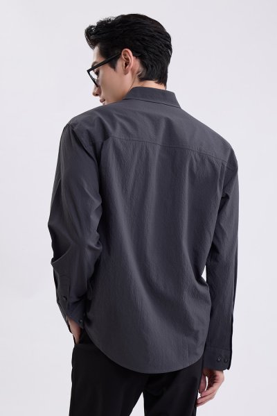 Textured Seersucker Shirt - Dark Grey