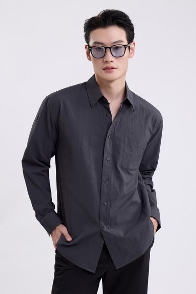 Textured Seersucker Shirt - Dark Grey