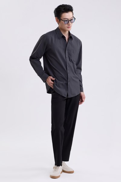 Textured Seersucker Shirt - Dark Grey