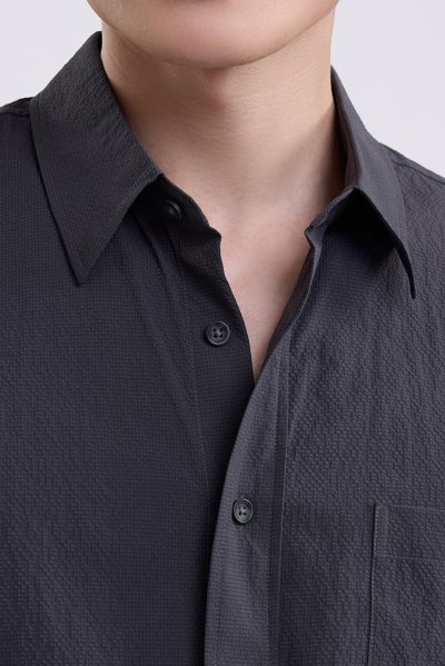 Textured Seersucker Shirt - Dark Grey